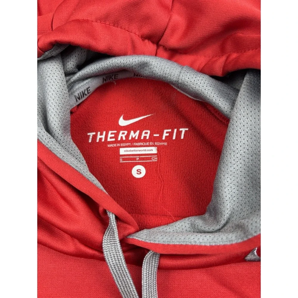 Nike Red Gray Therma‎ Fit Pullover Hoodie Sweatshirt Men Small